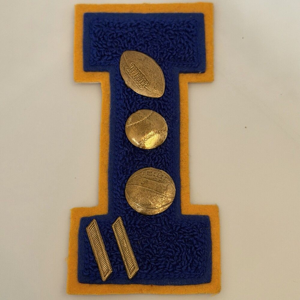 Vintage Varsity Letterman “I” Patch Sports Pins Football Baseball Basketball Bar